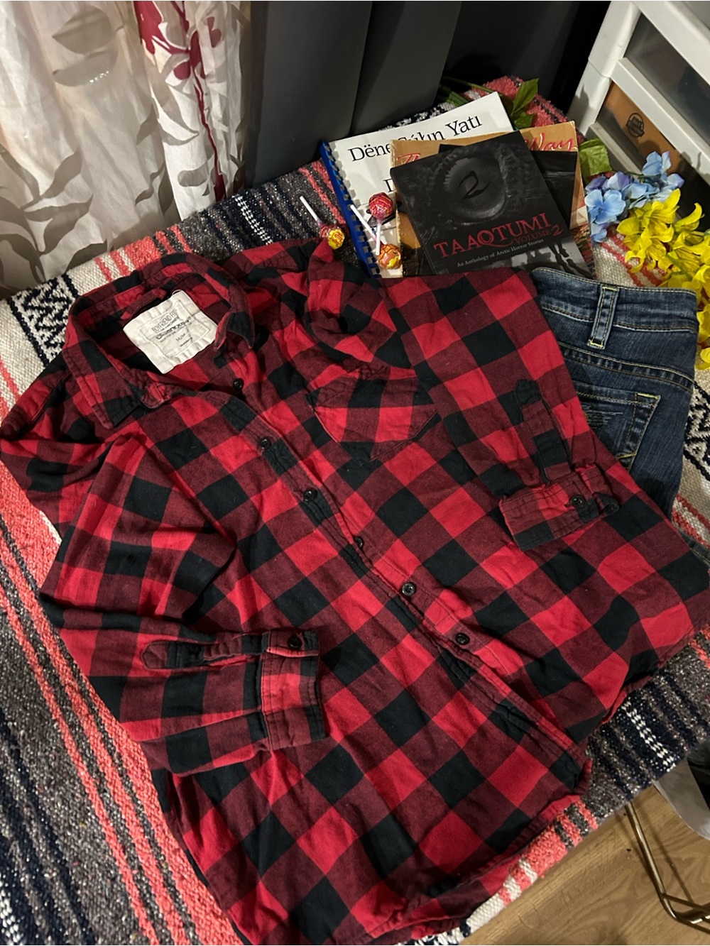 Bluenotes Red and Black Plaid Button-Down Shirt
